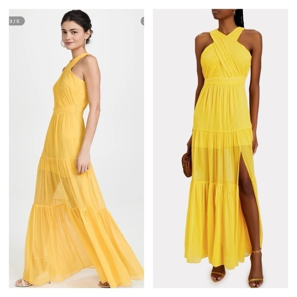 VERONICA BEARD Florencia Yellow Tiered Silk Halter Maxi Dress Size 2 NWT - Picture 1 of 16